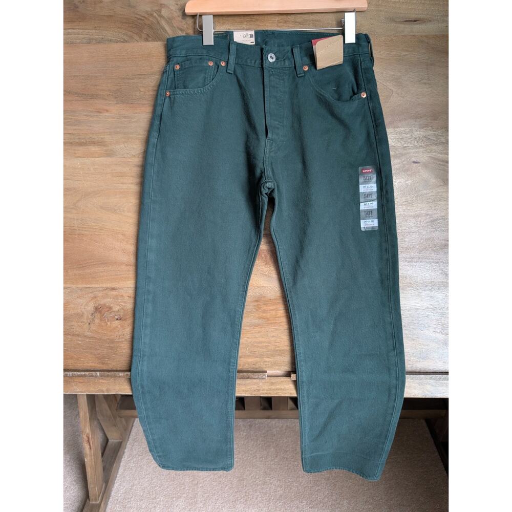 NWT Levi's 501 Jeans Mens 30x30 Green Denim Stretch Original Straight 005013548